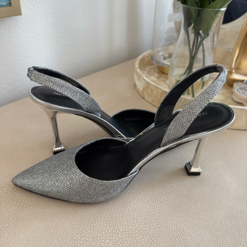 Marc Fisher Silver Glitter Slingback Heels